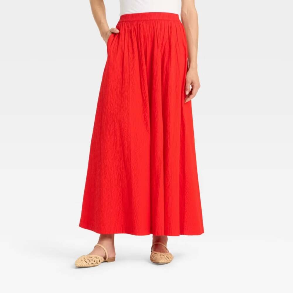 A New Day Women’s Maxi Picnic A-Line Skirt Red Size M